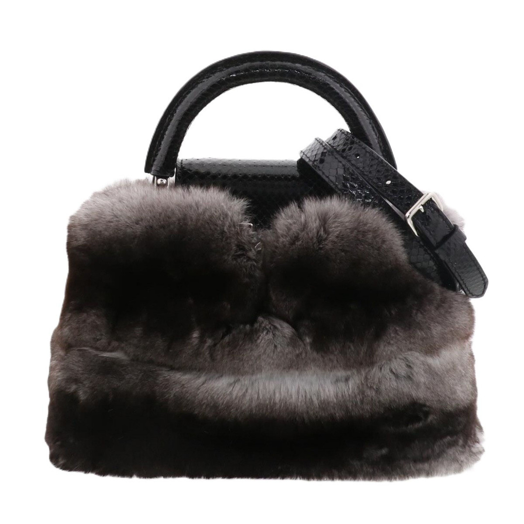 LOUIS VUITTON(ルイヴィトン)のLOUIS VUITTON ルイ・ヴィトン カプシーヌ ハンドバッグ レディース パイソン/ラビットファー ブラック/ブラウン 【中古】 レディースのバッグ(ハンドバッグ)の商品写真