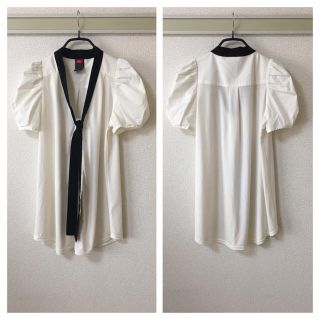 ダブルスタンダードクロージング(DOUBLE STANDARD CLOTHING)の◆美品◆ダブルスタンダード◆ブラウス シャツ リボン ニットジャージー F 白(シャツ/ブラウス(半袖/袖なし))