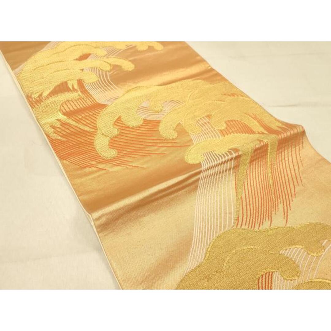 平和屋着物◎六通柄袋帯　荒波文　金糸　正絹　逸品　DAAZ3891jm レディースの水着/浴衣(帯)の商品写真