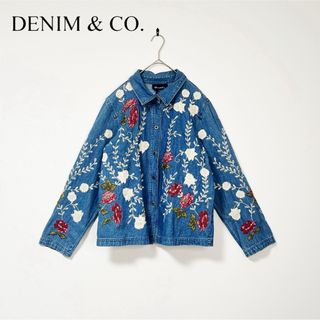 VINTAGE - DENIM&Co. フラワー総刺繍デニムジャケット M ブルー 90s 古着
