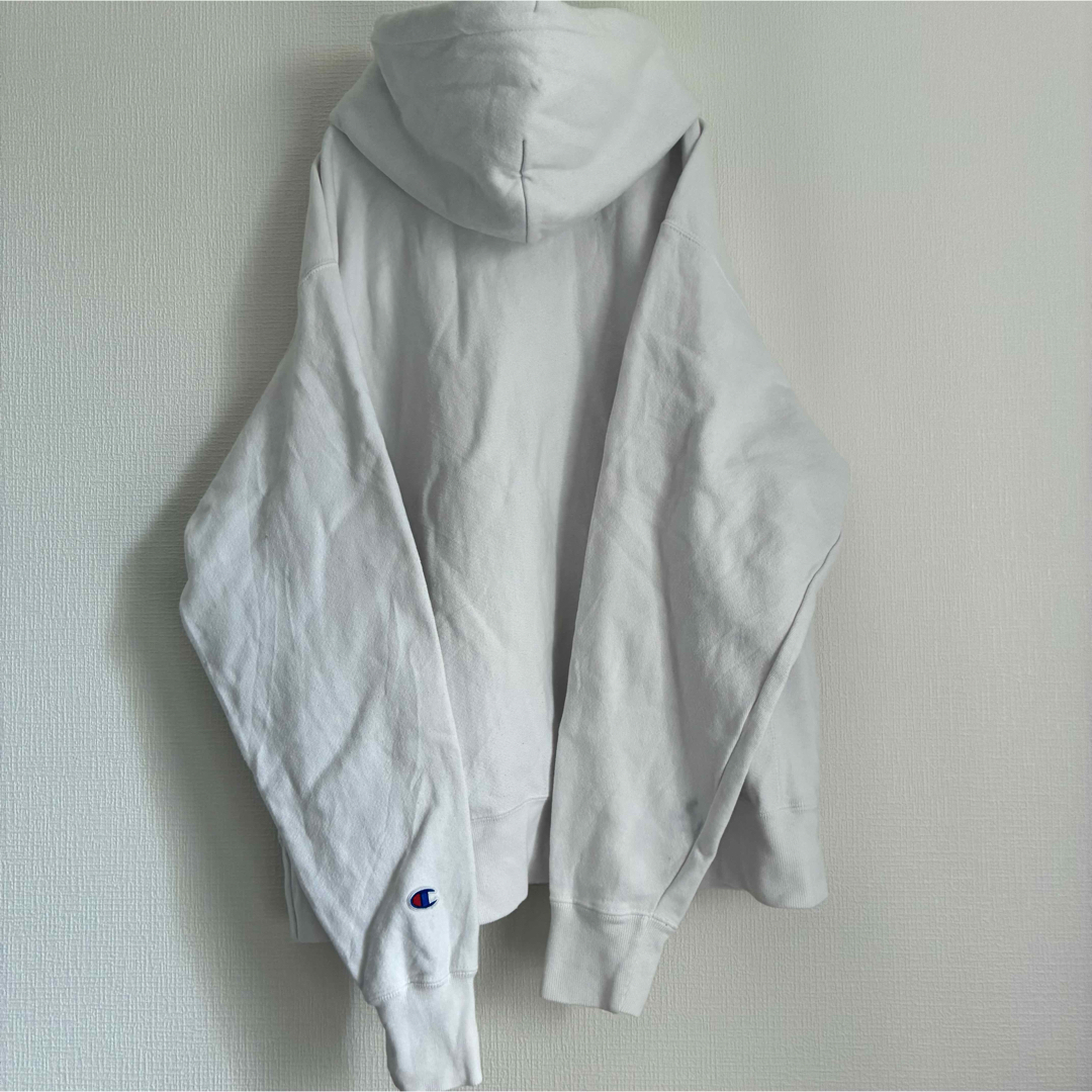 Champion(チャンピオン)のChampion リバースウィーブ パーカー 白 L 刺繍 青単タグ メンズのトップス(パーカー)の商品写真