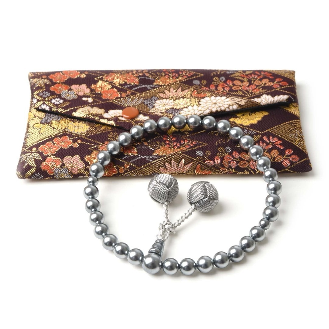 [EsuonHappiness] 数珠 女性用 貝パール 西陣織金襴 数珠袋付き インテリア/住まい/日用品のインテリア/住まい/日用品 その他(その他)の商品写真