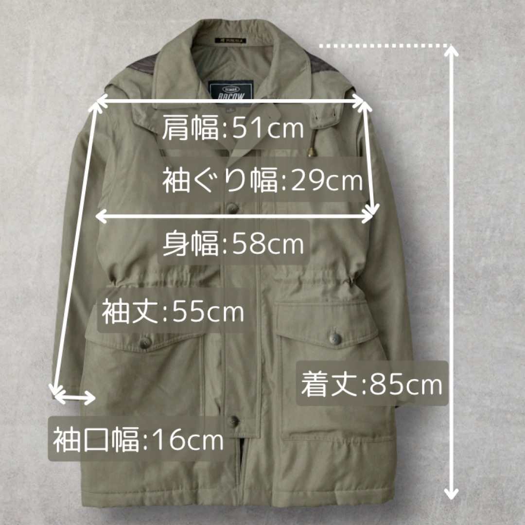 ハーフコート 中綿 フード着脱可 ドローコード有 シルク100 ライトカーキ M メンズのジャケット/アウター(その他)の商品写真