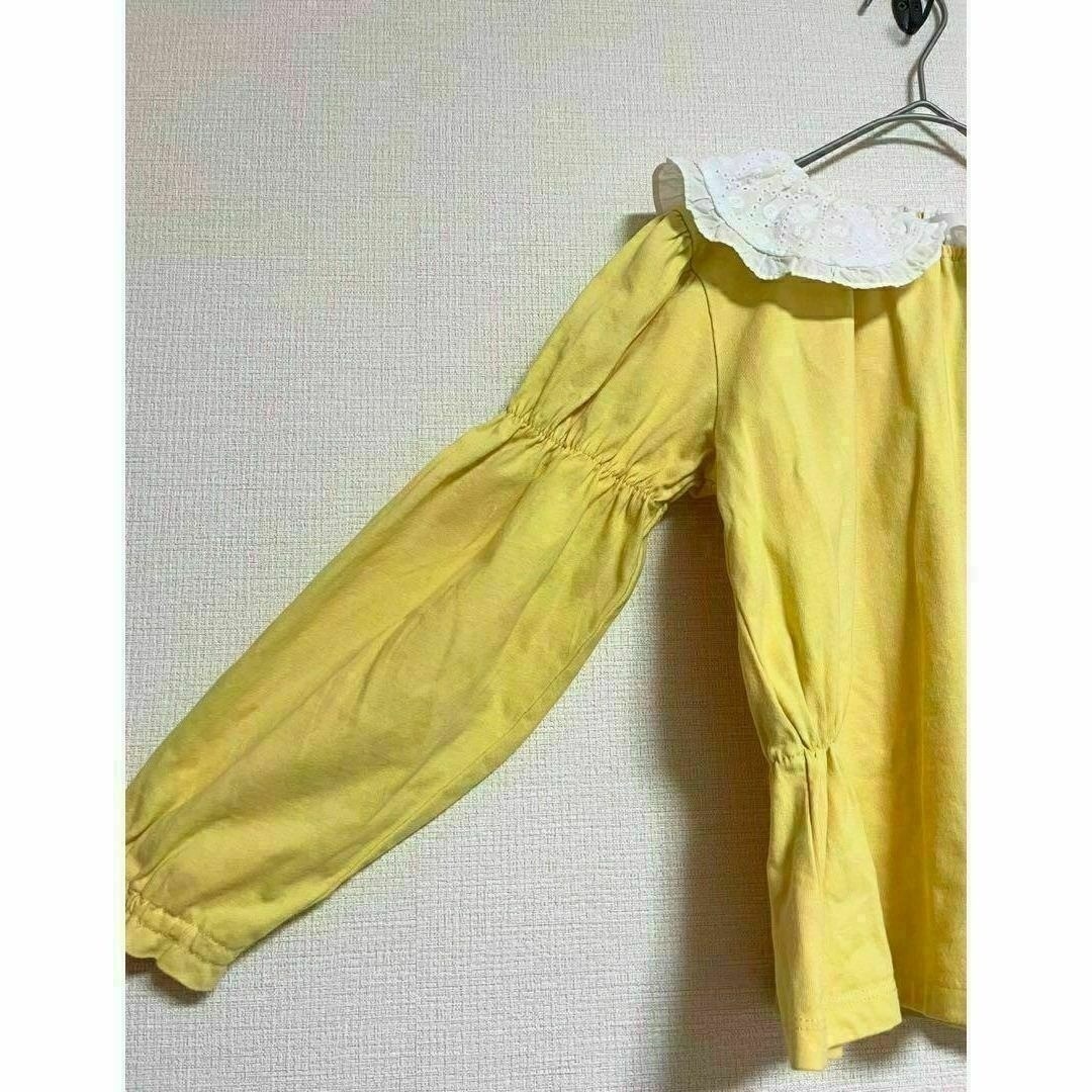 kumikyoku（組曲）(クミキョク)の組曲 レース襟付きキャンディースリーブカットソー 長袖 黄色×白 140cm キッズ/ベビー/マタニティのキッズ服女の子用(90cm~)(Tシャツ/カットソー)の商品写真