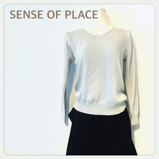 SENSE OF PLACE Vネック ニット セーター グレー 薄手 長袖