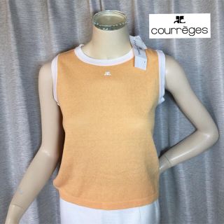 クレージュ(Courreges)の新品未使用◆日本製クレージュオレンジパイピングノースリーブ薄手ニットトップスM(カットソー(半袖/袖なし))