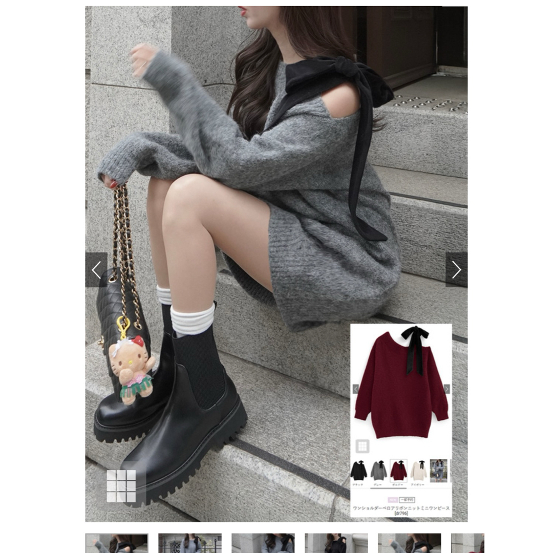 GRL(グレイル)のワンショルダーベロアリボンミニワンピース レディースのワンピース(ミニワンピース)の商品写真