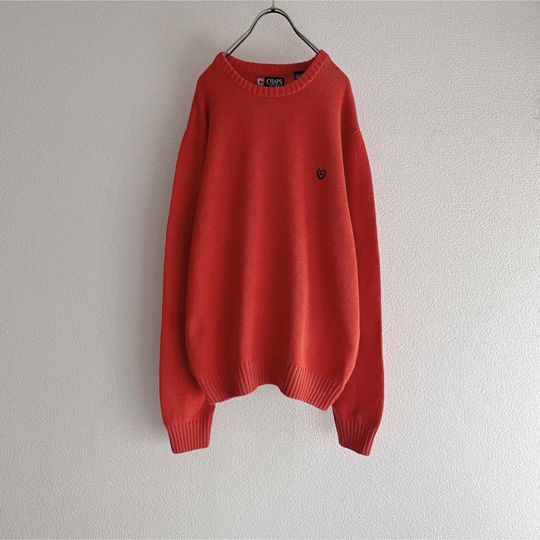 CHAPS(チャップス)の古着 “CHAPS” Cotton Knit / オレンジ ニット ロゴ刺繍 メンズのトップス(ニット/セーター)の商品写真