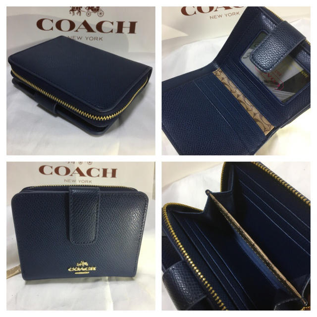 COACH(コーチ)のプレゼントにも❤️新品コーチ正規品アラウンドジップ二つ折り財布 紺色ネイビー レディースのファッション小物(財布)の商品写真