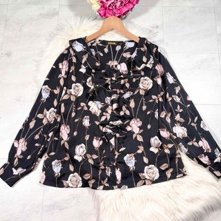FEILER フェイラー お花柄 薔薇柄 長袖 とろみ シフォンブラウス M 黒