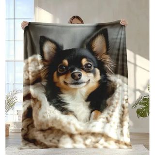 チワワ　ブラックタン　プリント　膝掛け　ブランケット　毛布　犬　イヌ　いぬ