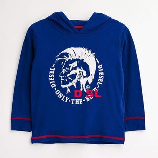 ディーゼル フーデットパーカー(2T/2歳)子供服 ブルー フロントビックロゴ