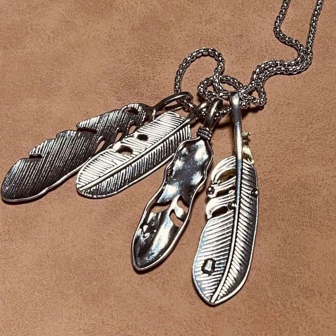 【2個セット】イーグルネックレスゴールド フェザーネックレスシルバー メンズ メンズのアクセサリー(ネックレス)の商品写真
