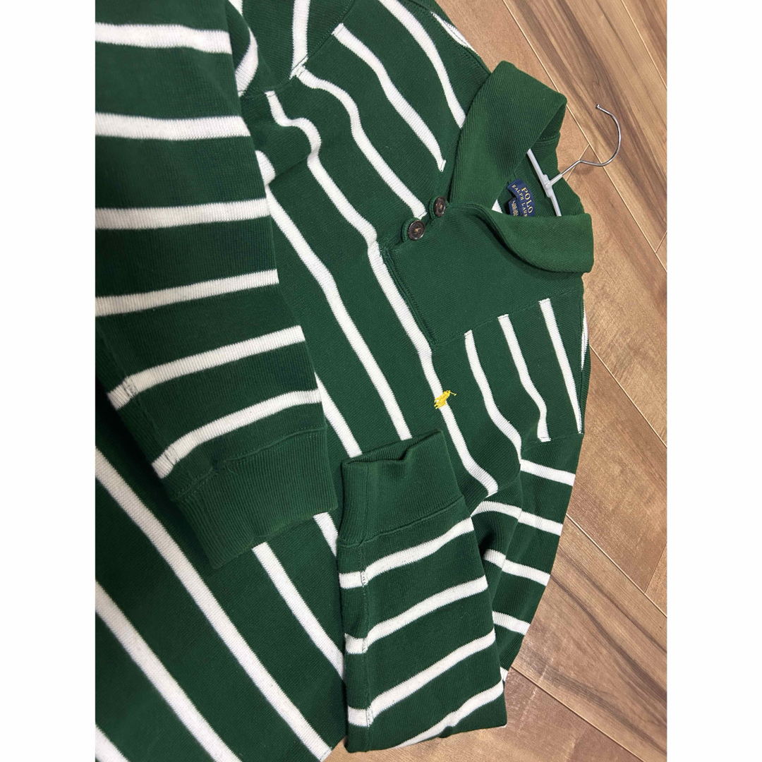 POLO RALPH LAUREN(ポロラルフローレン)の美品　ポロラルフローレン　襟付きニット　ボーダー　緑グリーン　L14-16 防寒 レディースのトップス(ニット/セーター)の商品写真