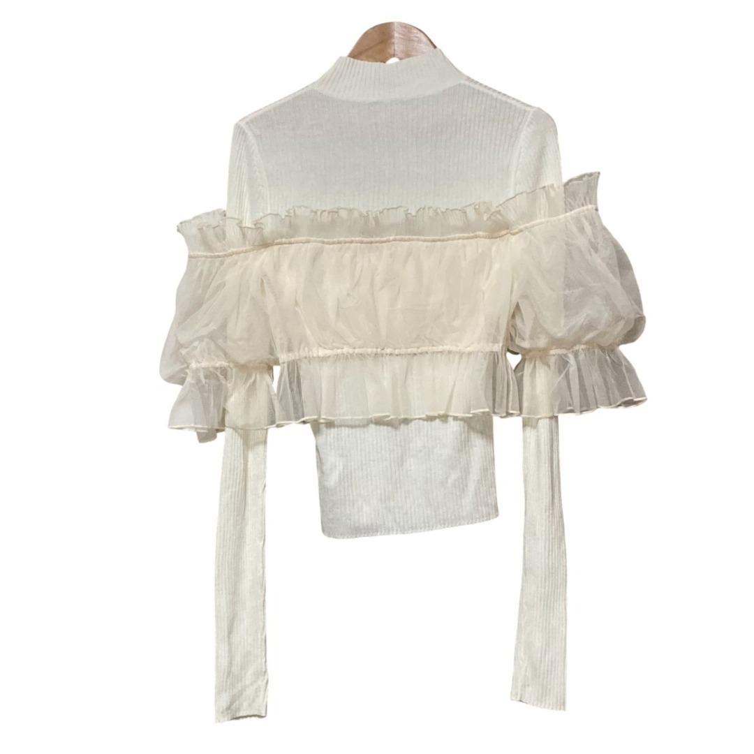 SNIDEL(スナイデル)の良品 23AW SNIDEL スナイデル チュールドッキングニットプルオーバー Free アイボリー レディース 古着 中古 USED レディースのトップス(ニット/セーター)の商品写真