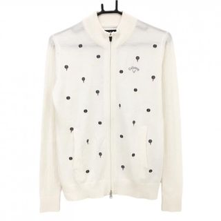 【超美品】キャロウェイ ニットジャケット 白×ネイビー 前身頃刺しゅう総柄 レディース L ゴルフウェア Callaway