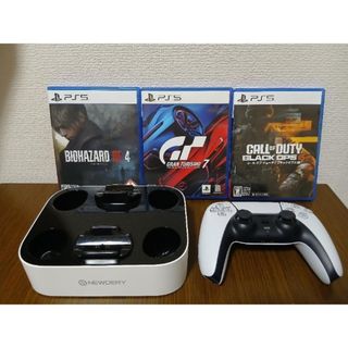 PS5 ゲーム3本と純正コントローラーと充電スタンドセット