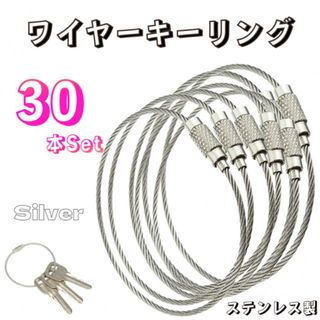 ワイヤーキーリング キーチェーン 30本セット キーホルダー ロックワイヤー 銀