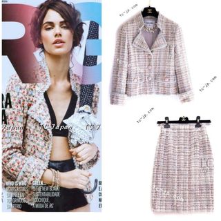 シャネル スーツ CHANEL ローズガーデン ルサージュ ピンク ツイード ジャケット スカート カメリアボタン カール・ラガーフェルド 貴重 美品 34 36 38