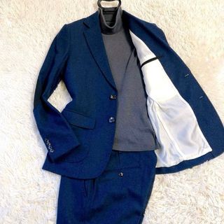 【MOON・エルボーパッチ】1piu1uguale3 スーツ ツイード V 紺