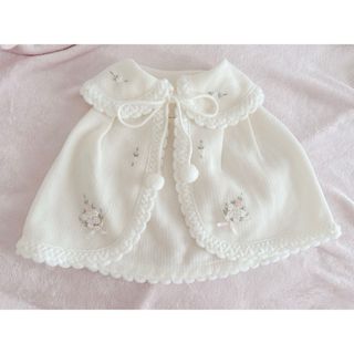 明日まで 新品 ベビー ポンチョ ケープ ニット アウター 刺繍