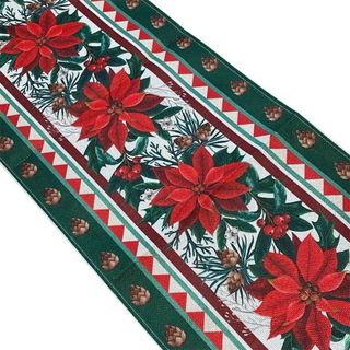 クリスマス ポインセチア柄 テーブルランナー ポリエステル パーティー