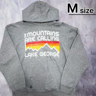 USA古着 Majestic パーカー M プルオーバー グレー プリント ロゴ