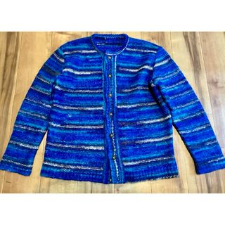 ヴィンテージ メタルボタン ブルー系ニット ボーダーカーディガン