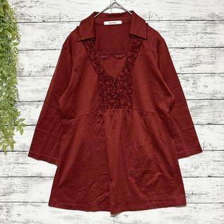 A1013 chercheur トップス スクエアネック エンジ 七分袖 M