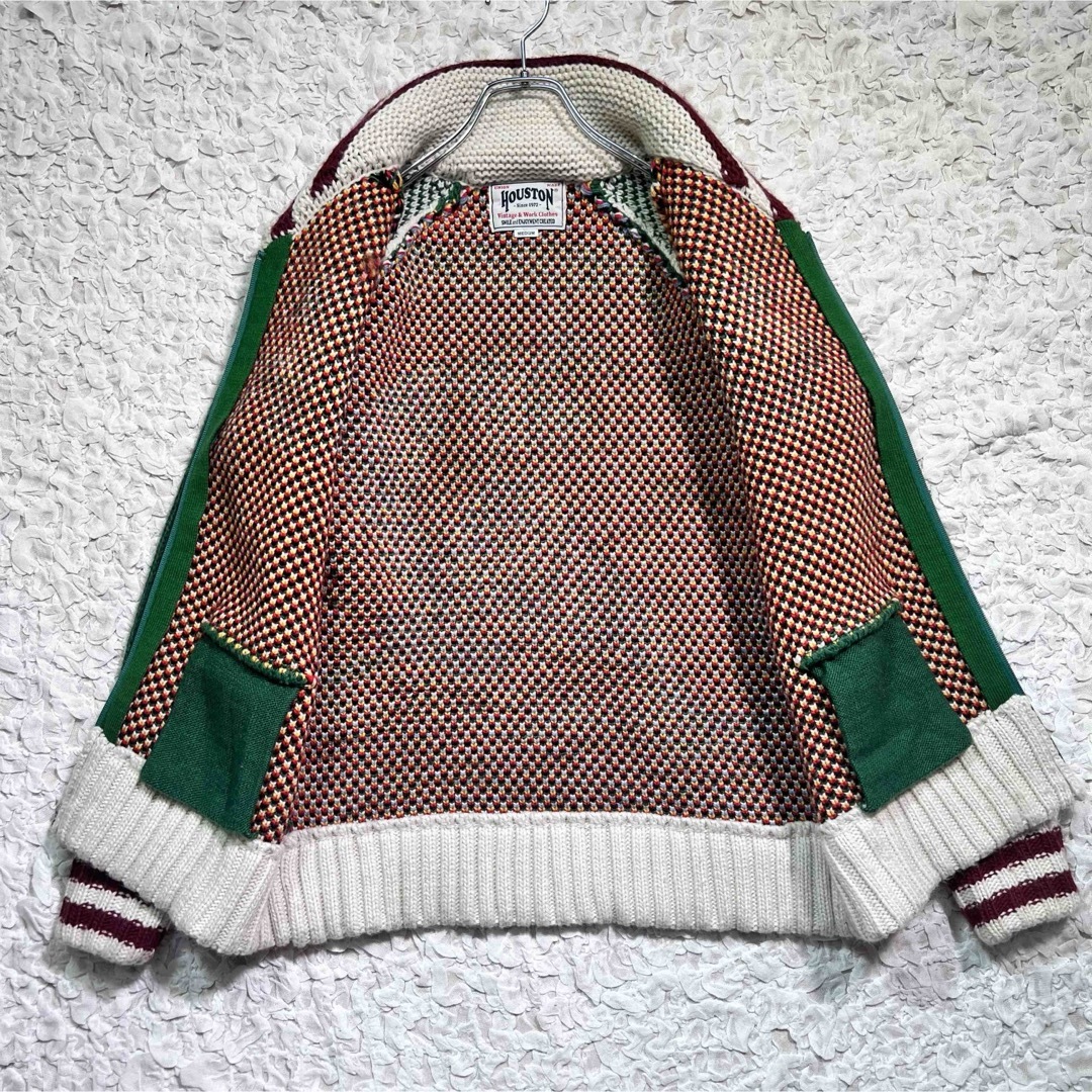 HOUSTON(ヒューストン)の『名作』　ヒューストン　カウチンニット　タイガー　虎　スーベニア　グリーン　M メンズのジャケット/アウター(スカジャン)の商品写真