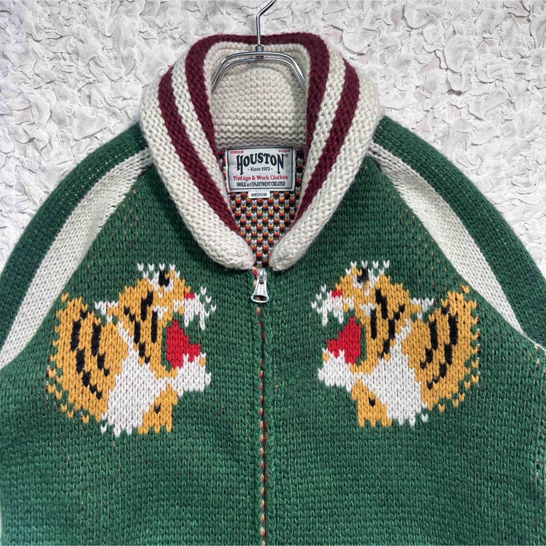 HOUSTON(ヒューストン)の『名作』　ヒューストン　カウチンニット　タイガー　虎　スーベニア　グリーン　M メンズのジャケット/アウター(スカジャン)の商品写真