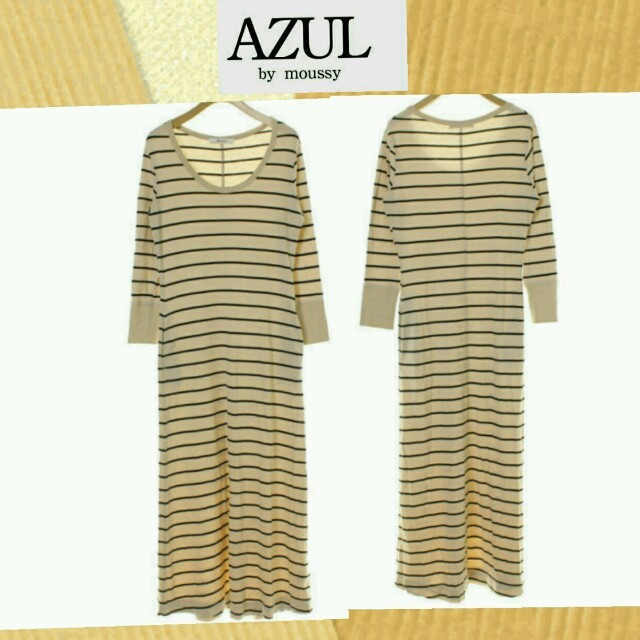 AZUL by moussy(アズールバイマウジー)のAZUL by moussy 
ボーダー七分袖ロングワンピース
 レディースのワンピース(ロングワンピース/マキシワンピース)の商品写真