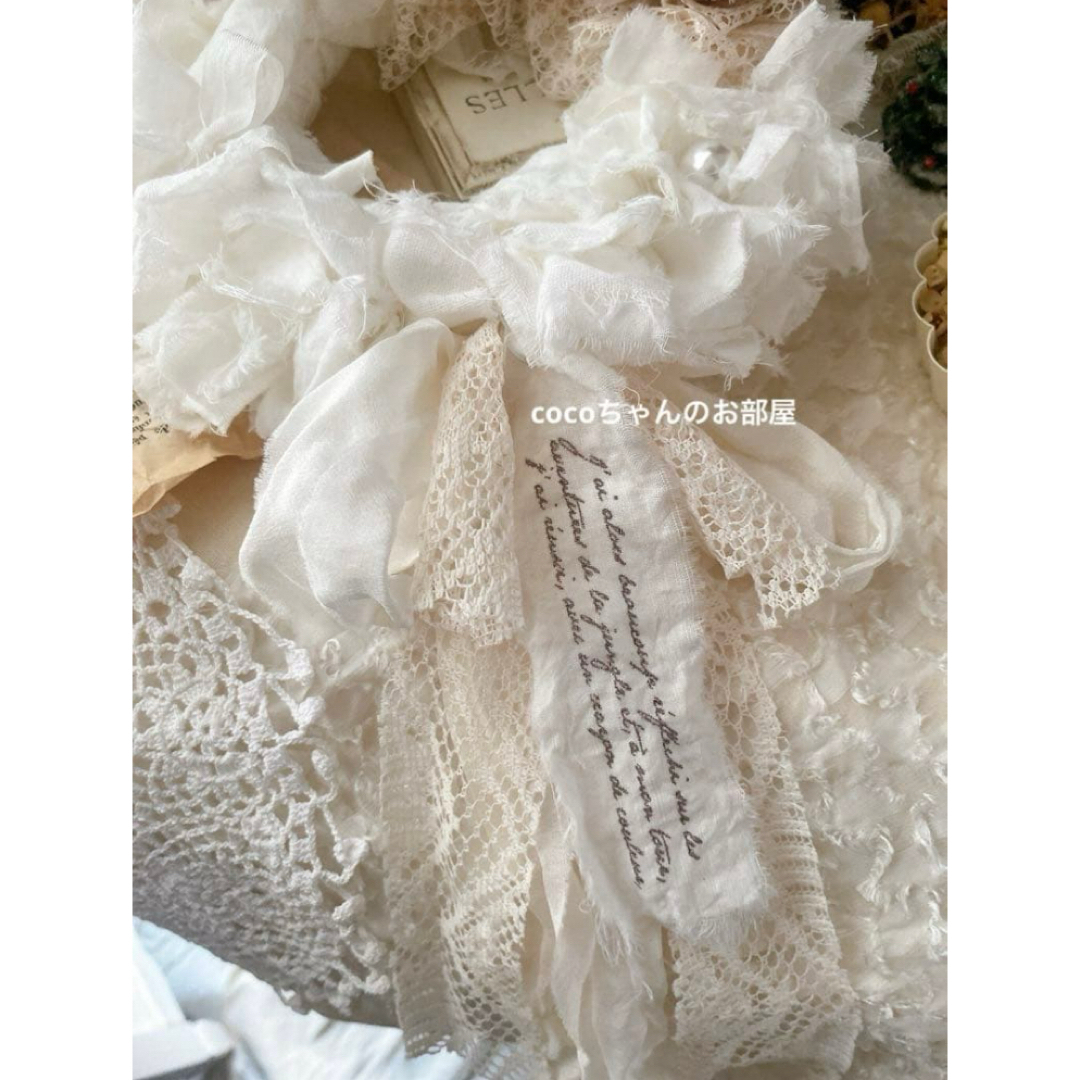 ふんわり♡布花のナチュラルリース ハンドメイドのフラワー/ガーデン(リース)の商品写真