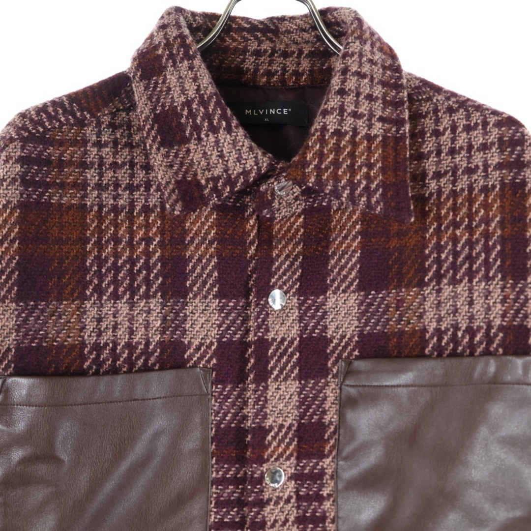 MLVINCE メルヴィンス 胸ポケット レザー ハンティング フランネル チェック シャツ ジャケット ブラック メンズのジャケット/アウター(フライトジャケット)の商品写真