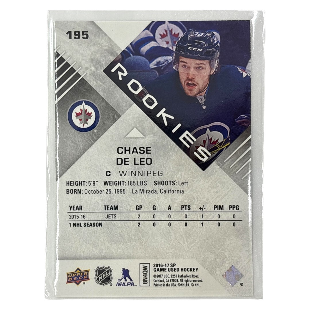 UPPER DECK NHLカード SP GAME USED CHASE DE LEO WINNIPEG JETS /77 #195 送料無料 中古 IT1 エンタメ/ホビーのトレーディングカード(シングルカード)の商品写真