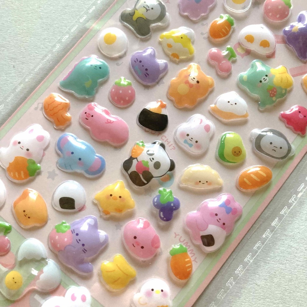 ぷくぷくシール アニマル パンダ ねこ うさぎ パステル ぷっくり インテリア/住まい/日用品の文房具(シール)の商品写真