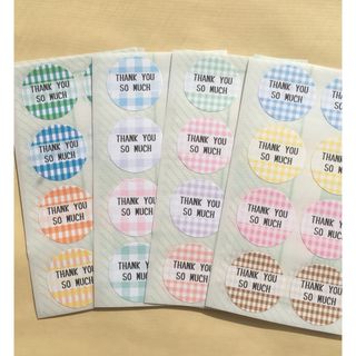 【ギンガムチェック】丸型サンキューシール 96枚
