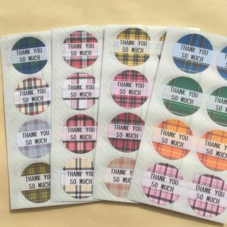【タータンチェック】丸型サンキューシール 96枚