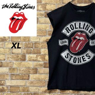 ローリングストーンズ　タンクトップ　ビッグプリント　リメイク　ブラック　黒　XL