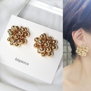 No.609 つぶつぶ ゴールドビーズ じゃらじゃら大ぶりピアス