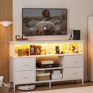 IKIFLY チェスト収納 タンス 棚付き 箪笥リビング収納チェスト LEDライ