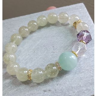 リビアングラス、グリーンアクアマリン、スモーキーアメジスト、ブレスレット💎