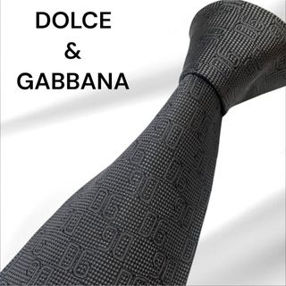 【美品】ドルチェ＆ガッバーナ ネクタイ ジャガード ダークグレー ロゴ シルク