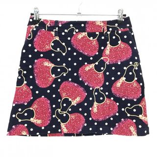 【超美品】アンパスィ スカート ダークネイビー×レッドピンク系 バッグ総柄 ドット 表微起毛 レディース M ゴルフウェア and per se