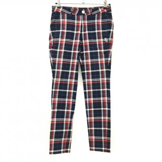 【美品】パーリーゲイツ パンツ ネイビー×レッド×白 チェック ストレッチ レディース 1(M) ゴルフウェア PEARLY GATES