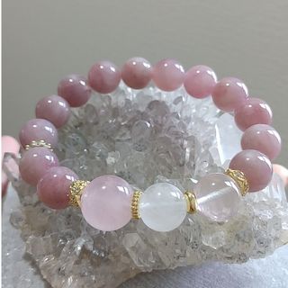 ディープローズクォーツ、ローズクォーツ、デザインブレスレット💎