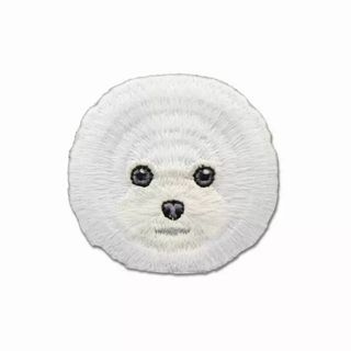 ビションフリーゼ　刺繍ワッペン 丸型 アイロン接着 4.2cm 