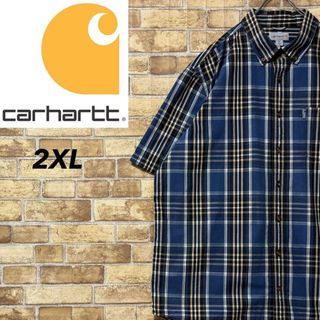 カーハート　半袖ボタンダウンシャツ　ビッグシルエット　チェック　ブルー　2XL