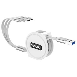 【色:オフホワイト】充電ケーブル 3in1 巻き取り式 約140cm 3A急速充