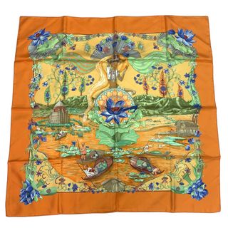 新品同様 HERMES エルメス スカーフ シルク カレ90 Sarasvati タレント オレンジ
